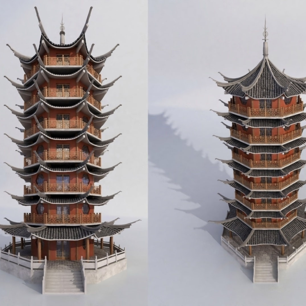 中式塔3D模型